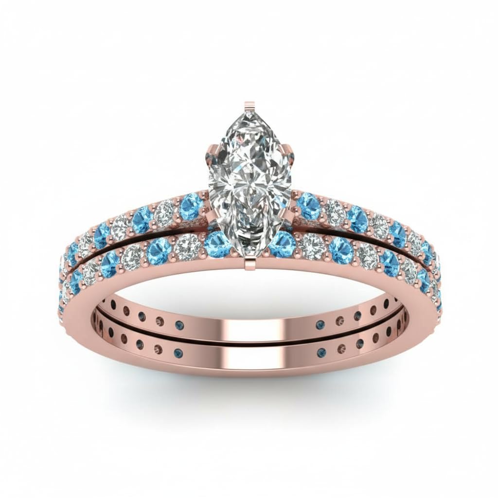 55Carat Choose Your Gemstone Marquise Shape 14k Rose Gold Plated Classic Delicate Diamond CZ Handmade Fashion Jewelry Party Wear Daily Wear Ornament Gifts for Wife Wedding Ring Sets : US Size 4 to 12