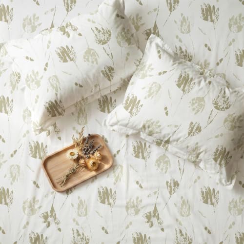 Image of Urban Space Serene 100% Cotton King Size Bedsheet, 200 TC Super Soft Bed Sheet for King Size Bed, Floral Design King bedsheet with Two Pillow Covers (108 inch x 108 inch, Frosted Tulips Olive Gray)