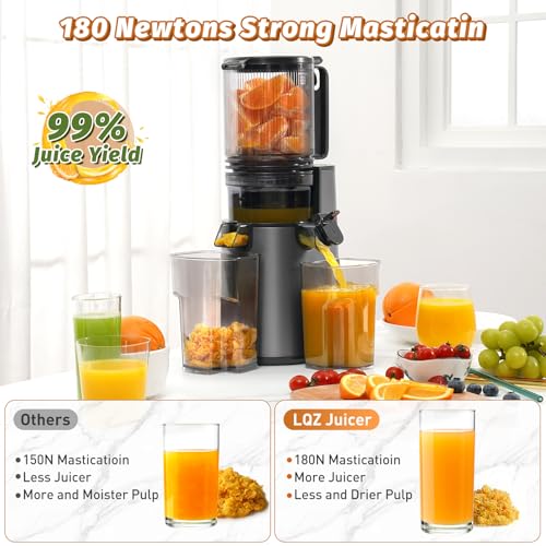 Cold Press Juicer, Masticating Juicer with 5.4" Wide Feed Chute, 350w Slow Juicer Machines Fit Whole Vegetables and Fruits with High Juice Yield, Easy to Clean (Black)