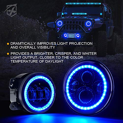Image of 7 inch LED Headlights & 4 inch Fog Lights w /B Halo Compatible with 07-18 Jeep JK | Aluminum Base, PC Lens, IP67 Waterproof, Dot Approved, Plug N Play