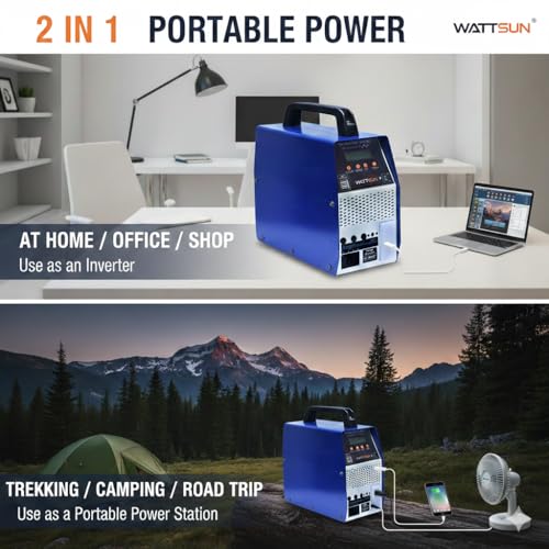 Image of Wattsun 768Wh Lithium Portable Power Station | 700VA Inverter Mode + 350W Power Station | Long Backup Emergency Power for Home, Camping & Travel | Fast Charging | IP32 | 5-Year Warranty
