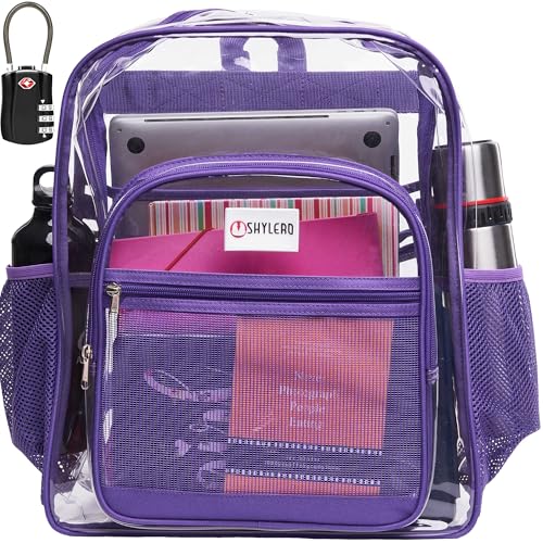 Image of Clear Backpack Heavy Duty XL - H18''xW14''xD8. Has TSA Lock - Purple | PVC Transparent Backpack Has 2-WAY Premium Zipper and Key Holder. Extra Large