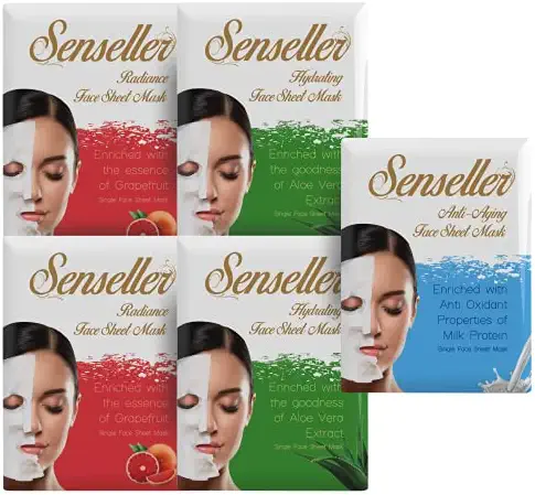 Senseller Radiance(2), Anti-Ageing(1) and Hydration(2) Face Sheet Mask - (Pack of 5) 