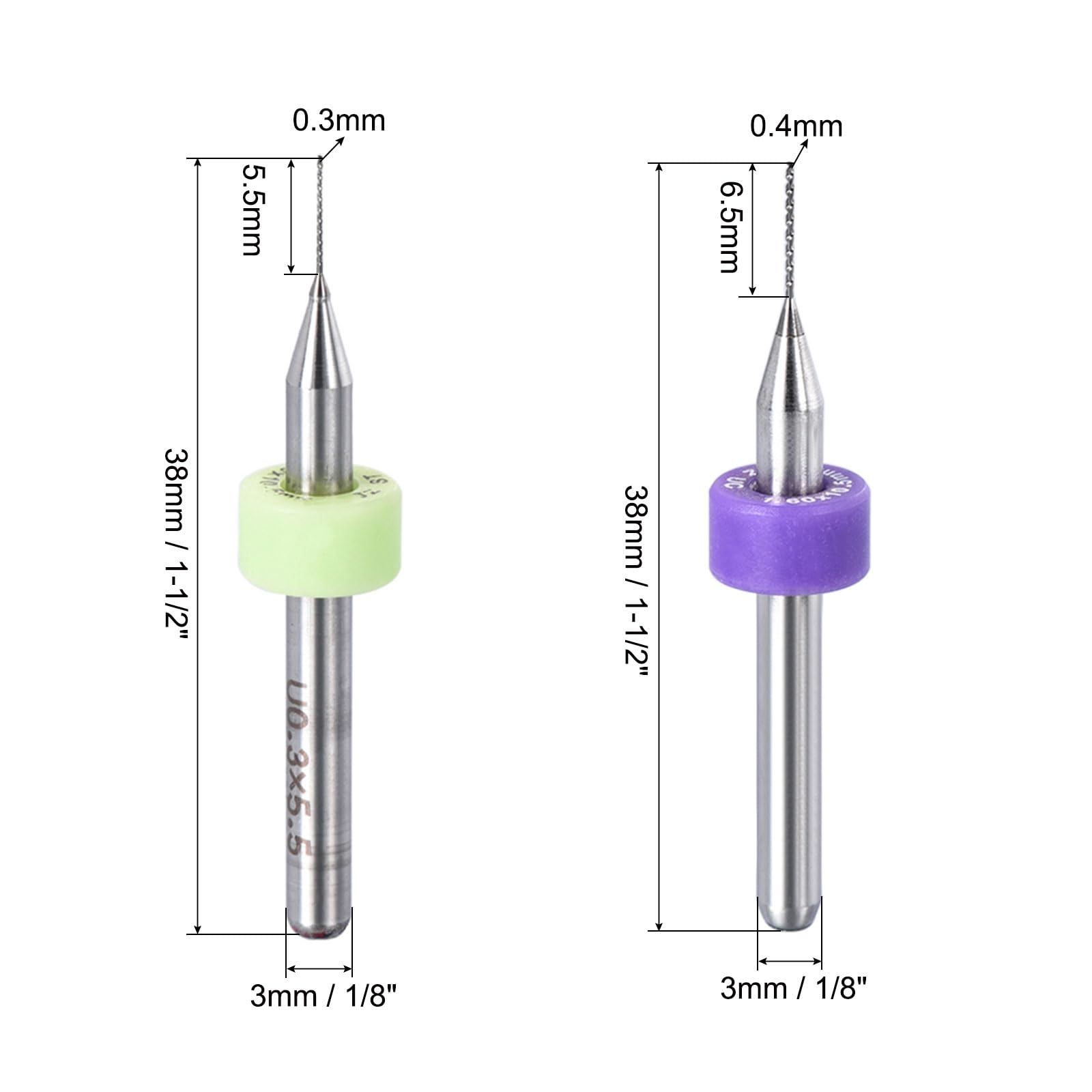 uxcell PCB Drill Bits 0.3mm 0.4mm Tungsten Carbide Rotary Tool CNC Engraving Print Circuit Board Micro Drill Bits 1/8 Inch Shank 30 Pcs