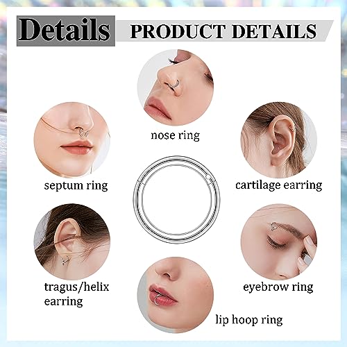 LOYALLOOK 16Pcs 16G Septum Rings Hoop for Women Men Surgical Steel Dangle Septum Jewelry Septum Clicker Horseshoe Nose Rings Hoop Hinged Segment Daith Helix Tragus Cartilage Earrings Piercing4