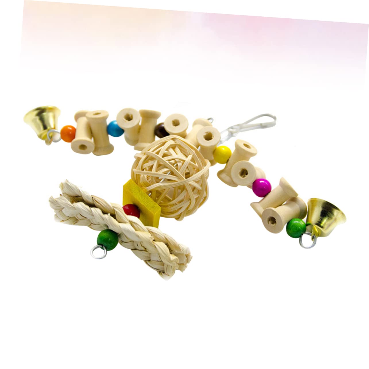 ERINGOGO Wooden Parrot Swing with Rattan Ball and Colorful Bell Hanging Bird for Cockatiels Parakeets and Lovebirds Durable Rope and Buckle for Cage