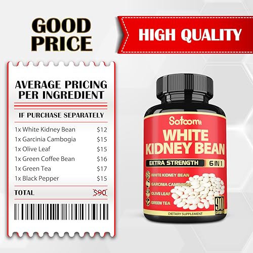 Satoomi 6 In 1 White Kidney Bean Extract Capsules -90 Capsules -3 Month Supply - Extra Blend With Olive Leaf, Green Coffee Bean & Green Tea - Support Carb Scale Down thumb #5