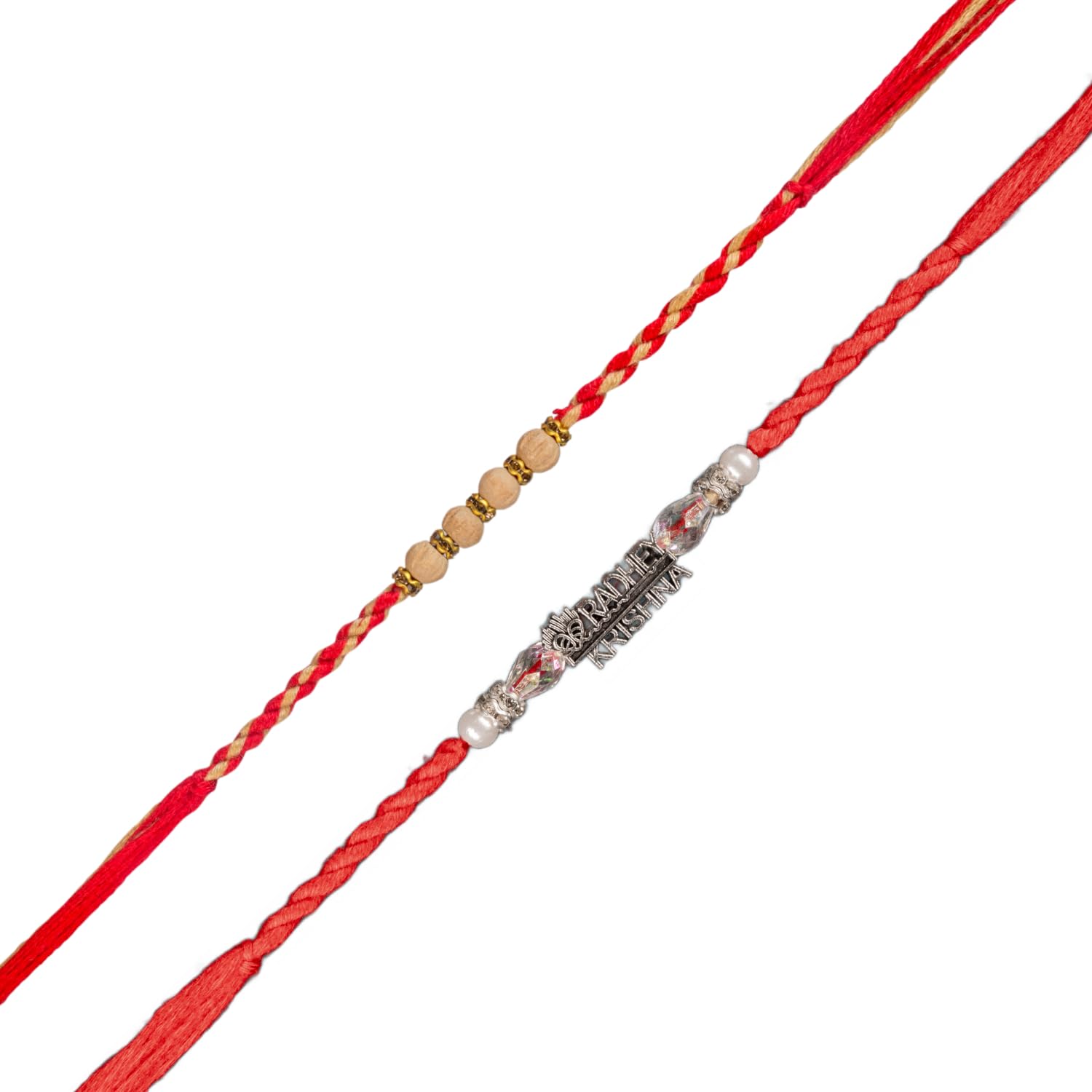 Rakhi dla brata, Rakhi, zestaw 2 szt., kartka z życzeniami Rakhi, Roli Tikka, indyjskie rakhi na festiwal Raksha Bandhan | CM08P19, Free, Perła, Bez kamieni szlachetnych