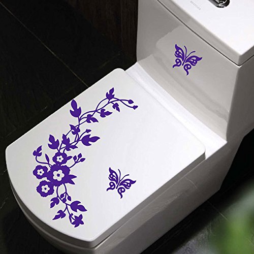 Butterfly Flower Mural PVC Wall Sticker Bathroom Toilet Seat Sticker Removale Creative Home Decor Decals Bathroom Decals Toilet Seat Lid Cover Decor Stickers (Purple)
