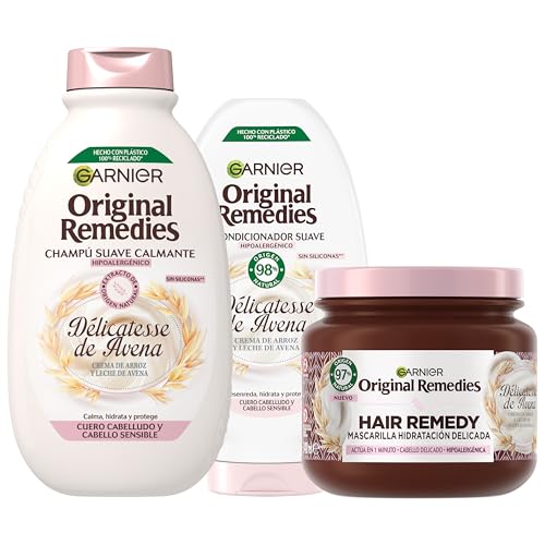 Garnier Original Remedies Délicatesse de Avena Rutina: Champú 400 ml + Acondicionador 250 ml + Mascarilla 340 ml
