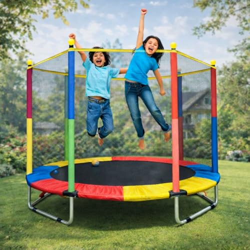Image of Toy Imagine 55 Inch Trampoline for Kids with Safety Net | Indoor & Outdoor | Powerful Loading Capacity | Stainless Steel Frame & Legs