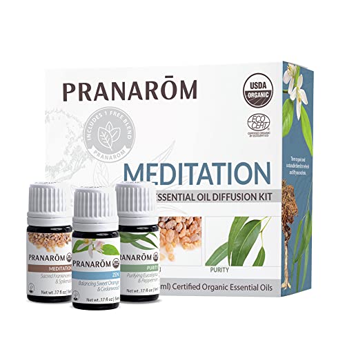 Pranarom - Meditation Diffusion Essential Oil Kit (3-Pack of 5ml) - Meditation, Zen, and Purity Essential Oils - 100% Pure Essential Oil | USDA and ECOCERT Certified Organic
