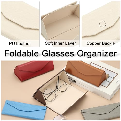 Image of PATIKIL Foldable Glasses Case, Triangle Magnetic Sunglasses Organizer Case PU Leather Eyeglass Case with Cloth for Glasses