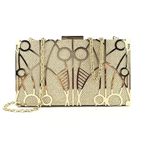 Bolsa de mão feminina para noite com design vazado de metal requintado, bolsa de mão para noivas, Gold-leaf, Medium