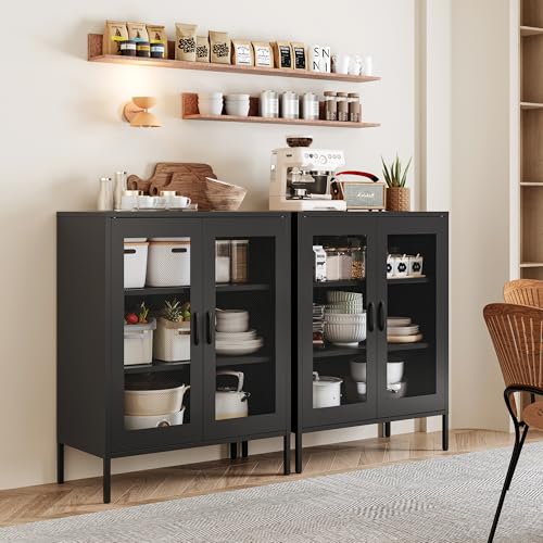 Black Metal Storage Cabinet,Metal Locker Storage Cabinet with 2 Mesh Doors and Adjustable Shelves,Kitchen Pantry Cabinets for Home,Sideboard,Living Room,Office(40" H) - Image 5