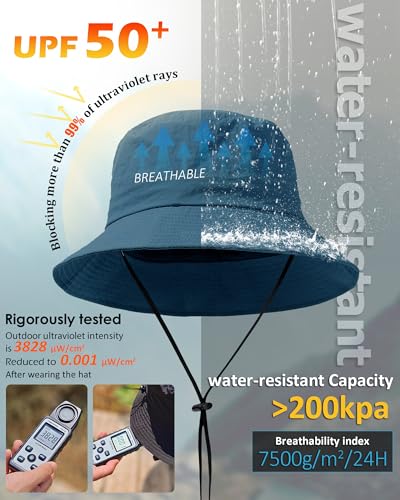 Image of Water-Resistant Bucket Hat for Women Men Rain Hat UPF 50+ Boonie Sun Hat Foldable Summer Floppy Fishing Safari Hats
