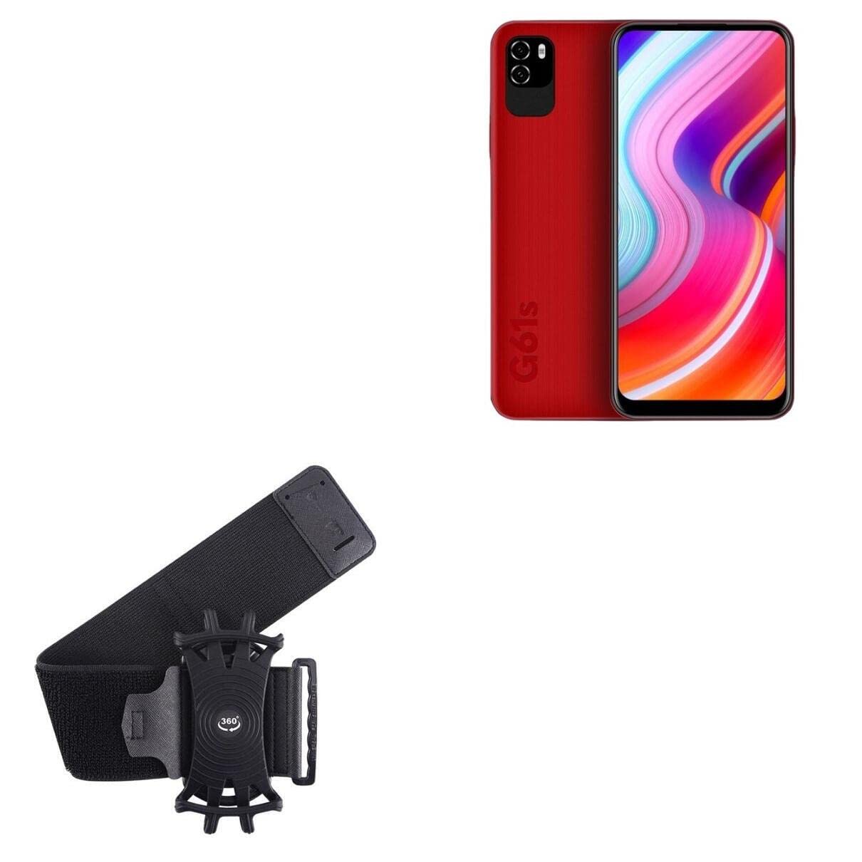 BoxWave Holster Compatible with BLU G61s - ActiveStretch Sport Armband, Adjustable Armband for Workout and Running - Jet Black