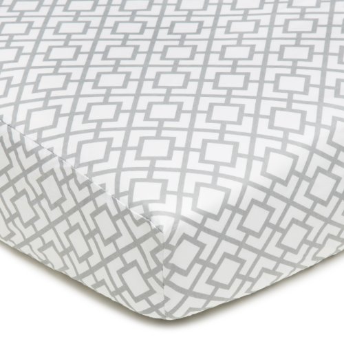 Image of American Baby Company 100% Natural Cotton Percale Fitted Crib Sheet for Standard Crib and Toddler Mattresses, Gray Lattice, Soft Breathable, for Boys and Girls