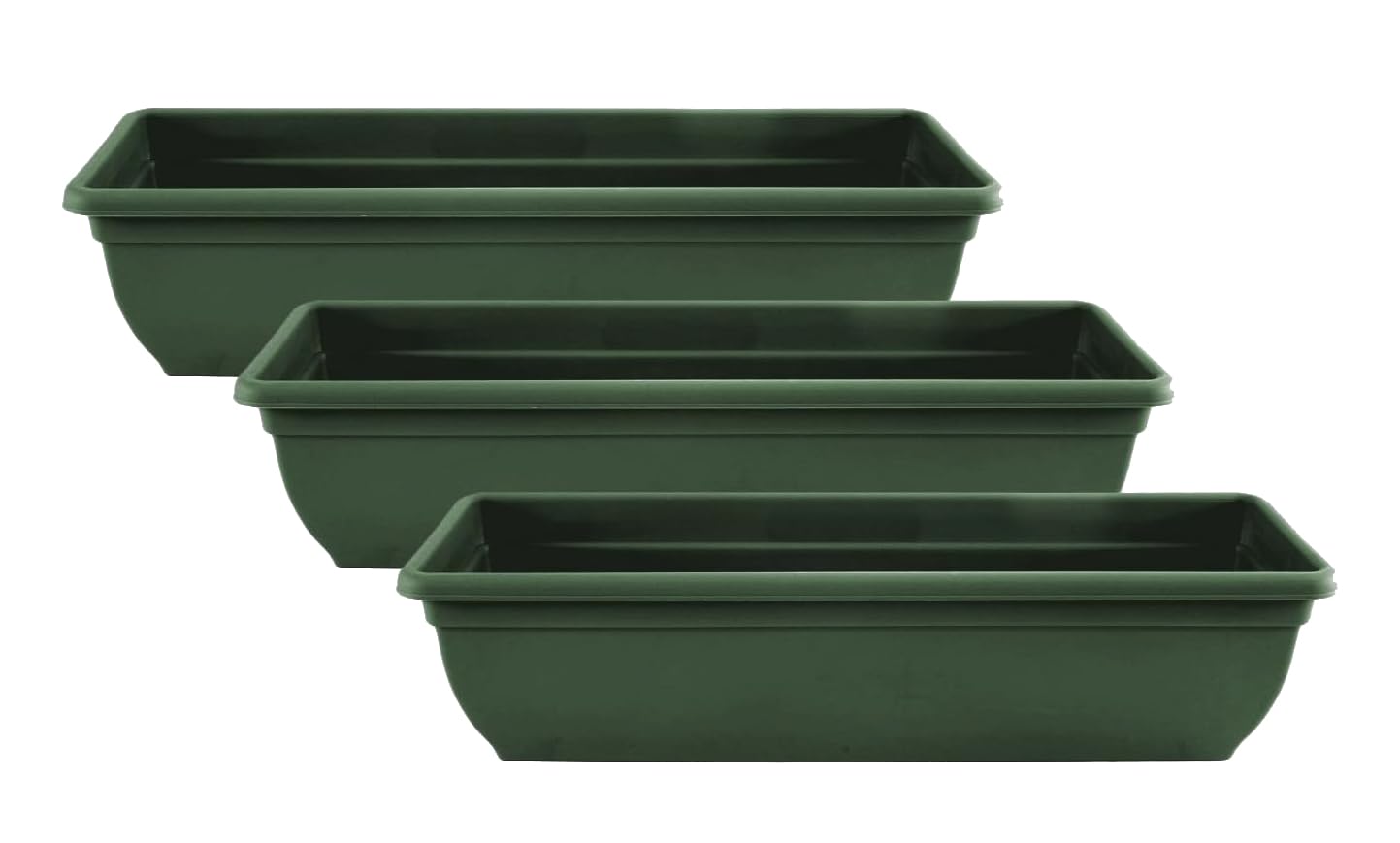 Muddy Hands Pack of 3 – 60cm Green Trough Planters | Long Plastic Window Box Plant Pots | Outdoor Garden, Balcony & Herb Flower Containers