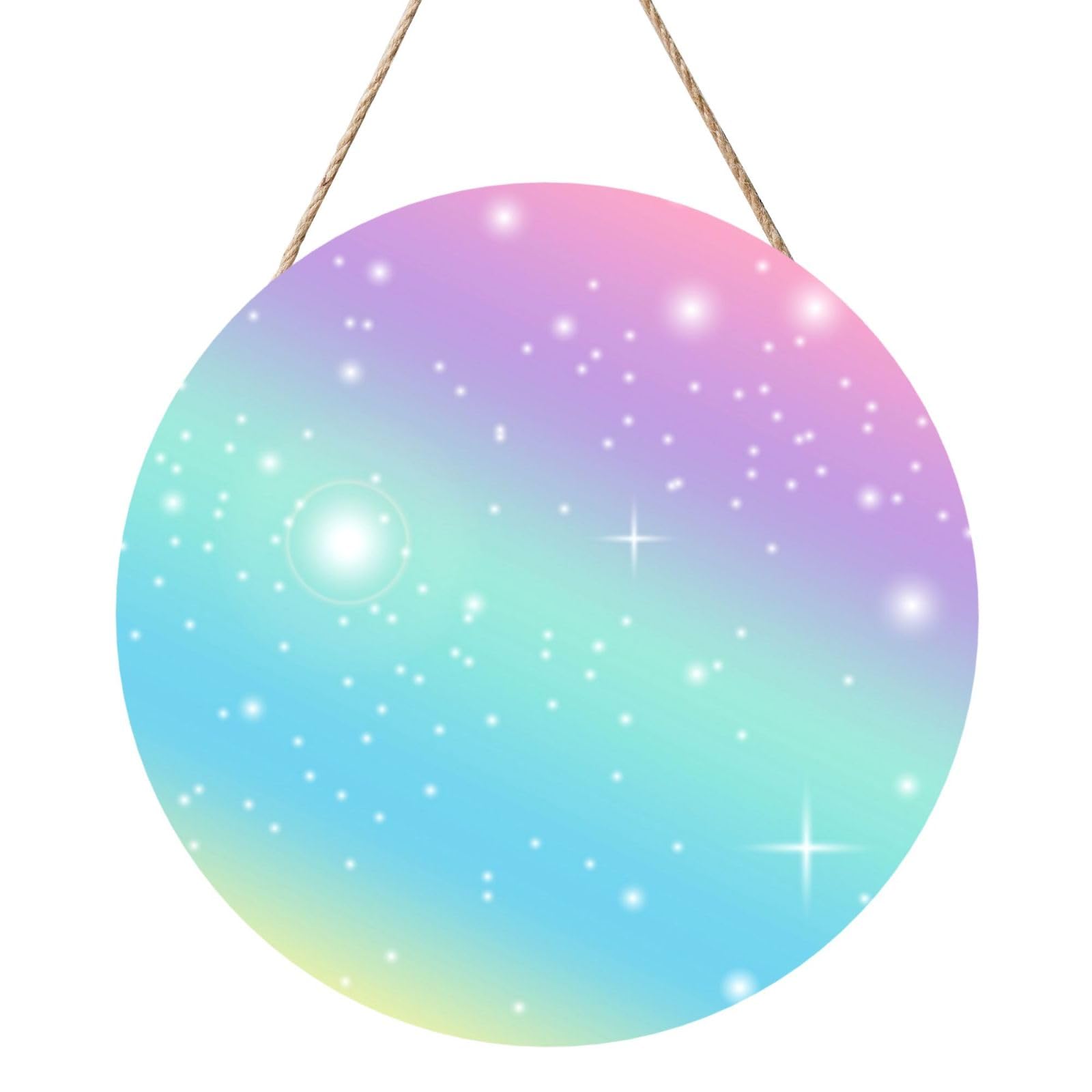 InOmak Rainbow Pastel, Round Wood Panel Painting 12 in, Wall Hanging Painting For Home