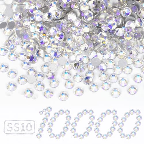 Image of 10000PCS Moonlight Rhinestones Bulk, Flat Back Crystal Glass Stone Round Gems,SS10, 2.7-2.9mm