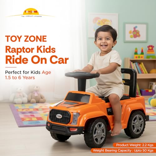 Image of Toy Zone Raptor Baby Ride on Car for Kids, Toddlers Push Ride Baby Kids Car with Backrest, Push Ride on Toy Jeep with Music & LED Light, Under Seat Storage, 2 to 5 Years (Orange)