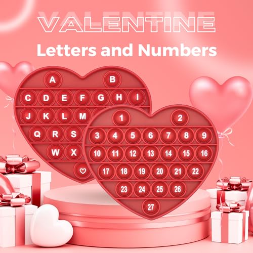 image for PETBSNVB Red Heart Shaped Pop Bubble Valentines Fidget Toy with Letter
