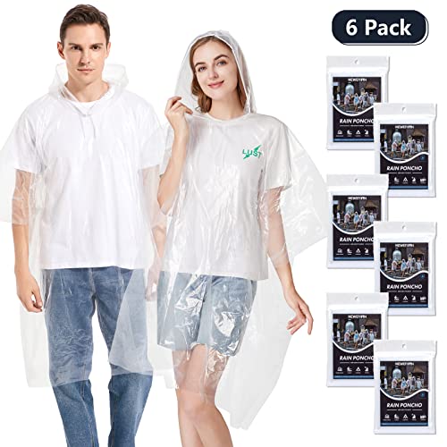 Newbyinn 6 Pack Disposable Rain Ponchos for Adults, Clear Plastic Rain Poncho with Drawstring Hood for Men Women Emergency Travel Hiking Theme Park Camping - Image 4