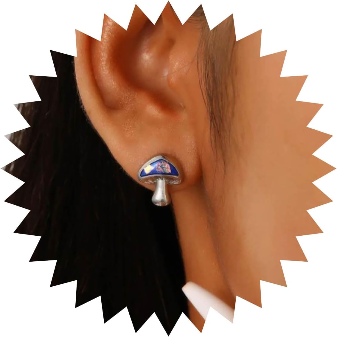 Andelaisi Boho Blue Resin Mushroom Earrings Vintage 3D Mushroom Earrings Blue Mushroom Stud Earrings Enamel Mushroom Statement Earrings Jewelry for Women
