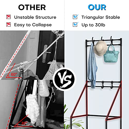 Hall Tree With 5 Tier Shoe Rack For Entryway, Lightweight Metal Shoe Rack Organizer Multifunctional Coat Rack Shoe Shelf For Apartment Garage College Dorm And Other Small Spaces, Easy To Assemble #TOP2