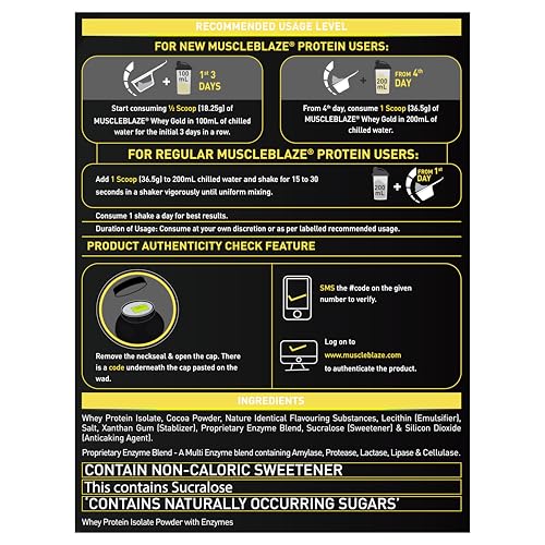 Image of MuscleBlaze Whey Gold, 100% Whey Protein Isolate, Labdoor USA Certified, 30g Whey Protein Per Scoop (Rich Milk Chocolate, 2kg / 4.4lb)