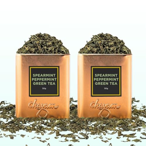 Image of CHAYAM Spearmint-Peppermint Green Tea, 50g each | Pure Spearmint & Peppermint | Supports PCOS & Digestion | 35g Loose Leaf | Enjoy Hot or Iced - pack of 2