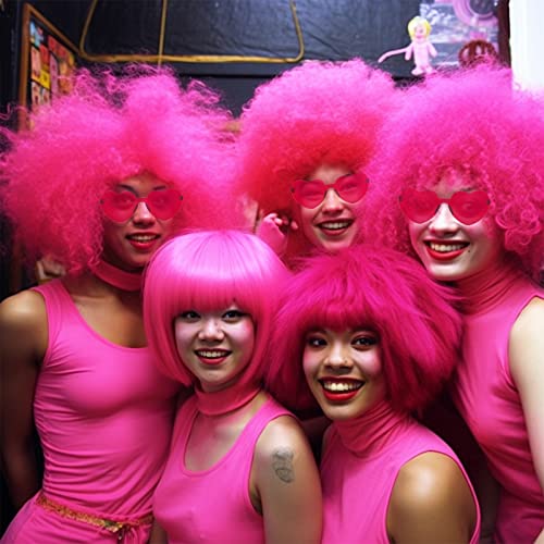 Image of LIULIUBTY Short Bob Hair Wigs Straight with Flat Bangs Synthetic Colorful Cosplay Daily Party Neon Wig for Women + Free Wig Cap 12 inch Natural As Real (Afro, Hot Pink)