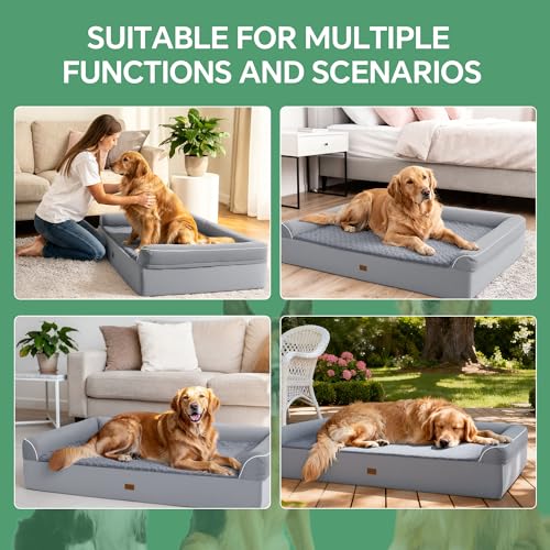Image of HOMBYS 7 inch Thickness Orthopedic Dog Bed for Large Giant Dogs, Double-Layer Memory Foam Waterproof Washable XXXL Dog Sofa Bed with Bolster Headrest, Ultra-Supportive for Joint & Arthritis Relief
