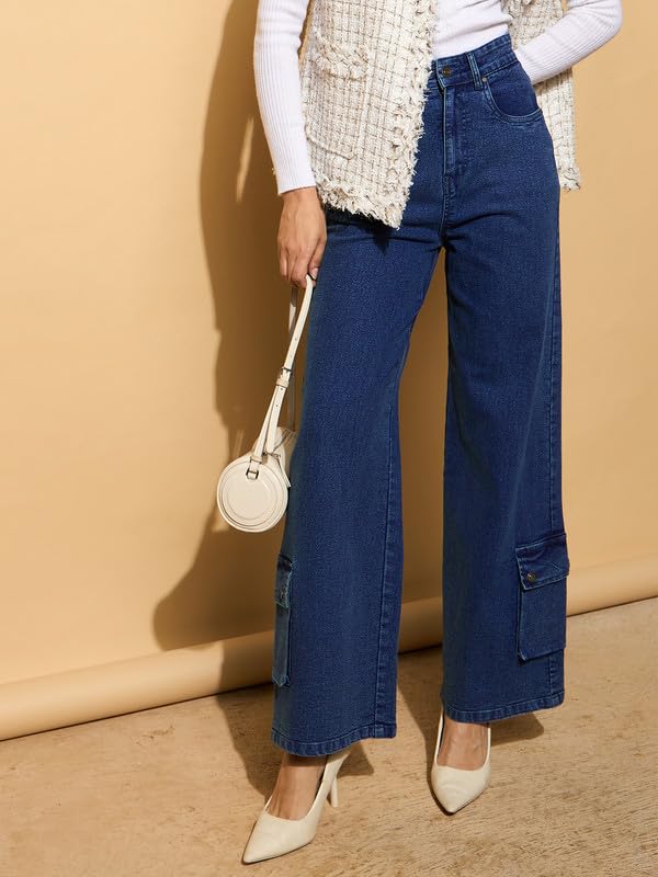 Image of barcino Blue Washed Hem Pocket Stretch Straight Jeans