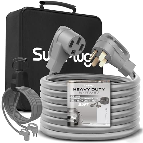 50 Amp Extension Cord for RV and EV 25 Feet | NEMA 14-50 - Tesla Charger Extension Cable | 250 Volt (STW/AWG) - UL/ETL Listed | Ideal for Car and Camper - Heavy Duty. (25 ft)