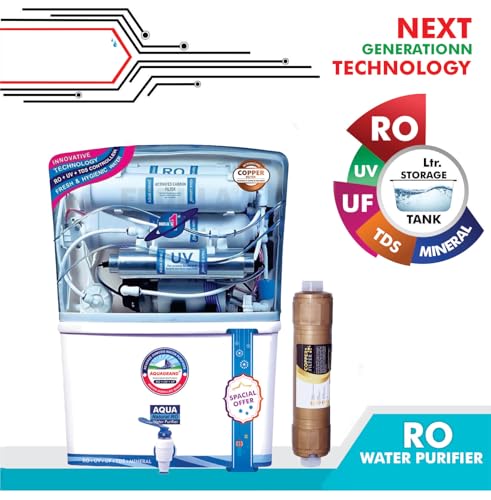 Image of Aqua Grand Plus RO + UF + UV + UV LED Water Purifier with Mineral Cartridge and TDS Control Best For Home /Office Purpose | 15LPH | 12 Liter Engineered for all Water Supply (0-3000ppm)