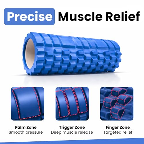 Image of Yogikuti Foam Roller for Muscle Recovery | High-Density Deep Tissue Massage Roller | Relieves Back Pain & Muscle Tension | Textured Anti-Slip Surface | Fitness & Yoga Tool (Blue, Small)