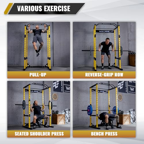 Major Fitness Power Cage, F16 Squat Rack All-in-One 1200lbs Capacity Power Rack with Attachment for Home Gym, Weight Cage