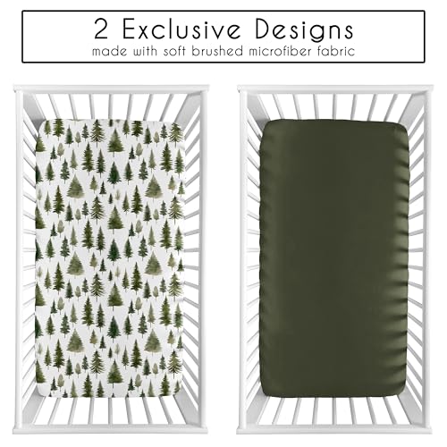 Image of Sweet Jojo Designs 2-Piece Baby Crib Sheets Set (Green Woodland Tree) for Boys or Girls, Infant Nursery, Toddler Room - Standard Size (Neutral, Solid, Forest Pine Trees, Wilderness, Christmas Fir)
