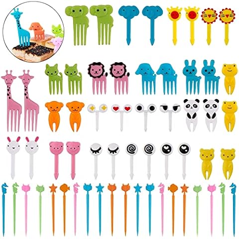 VEGCOO 60 Stück Food Picks Obstgabeln Kinder Spieße kinder Mini Gabeln für Kinder Süße Mini-Zahnstocher Dessertobst-Mittagsparty für Erwachsene Kinder (Blau) Cover