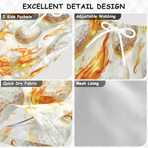 Pigsaly Boys' Swim Board Shorts Watercolor Fire White Golf Balls Boy's Swim Trunks Kids Swimwear M3