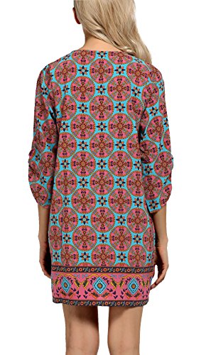 Image of Women Bohemian Neck Tie Vintage Printed Ethnic Style Summer Shift Dress