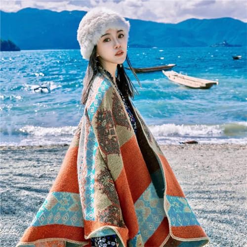 Capa poncho chal para otoño e invierno accesorio de abrigo grueso para mujer 3