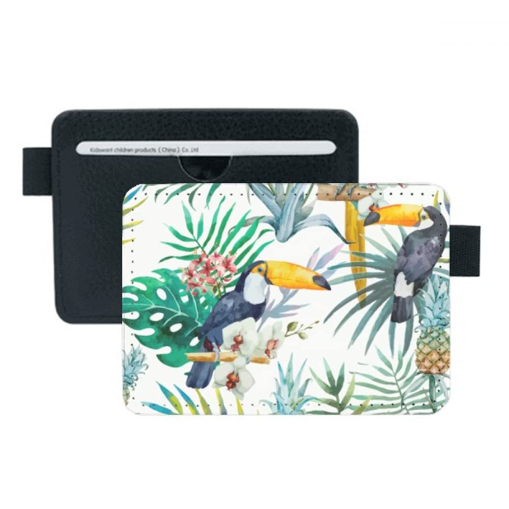 no/noWatercolor Toucan Shrub PineFruit Parrot Pocket Leather Wallet Card Holder