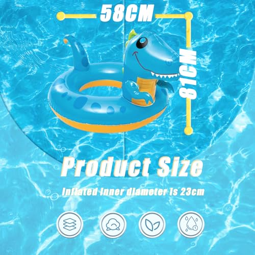 Schwimmring Dinosaurier für Kinder 2-8 Jahre,Aufblasbar Dino Schwimmreifen Tierform Cartoon Wasserspielring,Dicke PVC Pool Schwimmen Ring für Jungen Mädchen Sommer Schwimmbad Wasser Spielzeug Party