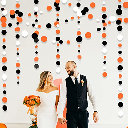 46Ft Orange Black Circle Dot Garland Black Orange And White Polka Dot Hanging Paper Streamer For Birthday Wedding Bridal Shower Baby Shower Fall Autumn Halloween Thanksgiving Party Decoration Supplies #TOP3