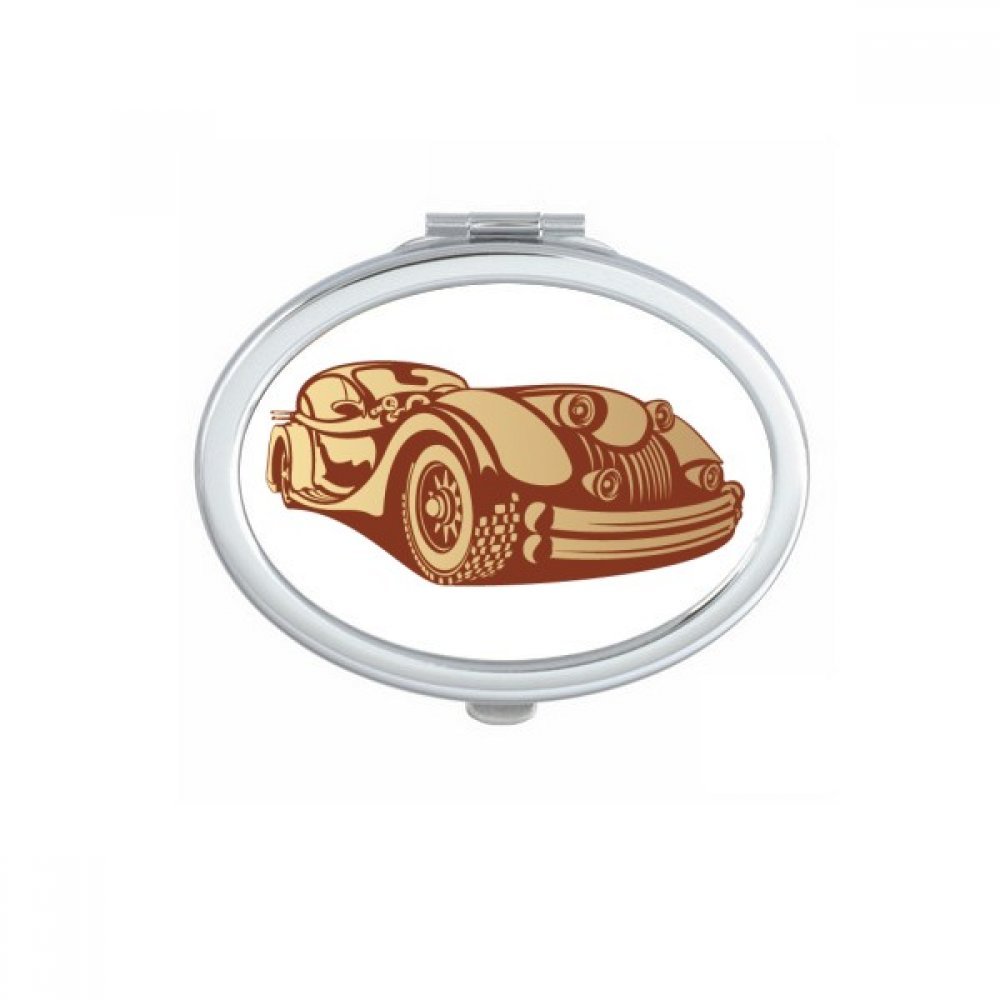 Miroir compact portable noir avec motif silhouette de voiture classique ovale pour sac à main