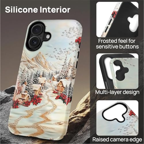 Coque iPhone 16 Plus cadeau de Noël MagSafe village enneigé