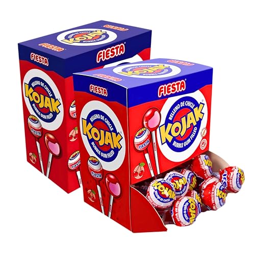 Piruletas con Chicle - Kojak Cereza 40 unidades, FIESTA - Laborawi (Pack 2 x 20 unid.)